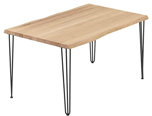 LAMO Manufaktur Esstisch Küchentisch Schreibtisch Couchtisch aus Massivholz, mit Baumkante 140x80x76 cm (AxBxH), Creative, Natur/Schwarz, LAB-01-A-002-9005Cr