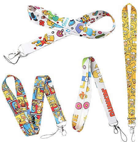 PXRLMYF 4 Stück Schlüsselband ID Halter,Simpsons Lanyard Handy Halsband,Umhängeband Lang mit Karabinerverschluss für USB Stick Handy Arbeitskarte Ausweishüllen