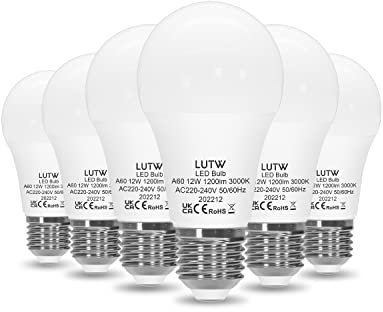 LUTW E27 LED Lampe, 12W LED Birne ersetzt 100 Watt Glühbirne E27, 3000 Kelvin Warmweiß A60 Leuchtmittel 1200LM, 220° Abstrahlwinkel Energiesparlampe, Nicht Dimmbar, 6 Stück