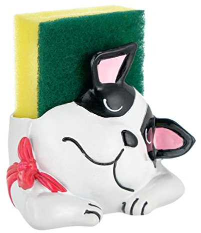 Baroni Home Porte-Éponge de Cuisine en Résine pour Évier, Rangement pour Éponge de Cuisine, Support de Design pour Éponge, Forme Musin Chien Noir, 10x6x10 cm