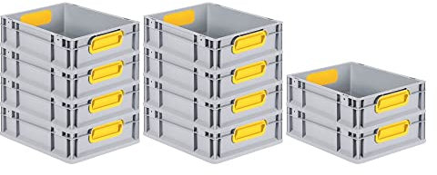 PROREGAL SuperSparSet 10x Eurobox NextGen Color | HxBxT 12x30x40cm | 11 Liter | Griffe gelb geschlossen | Glatter Boden | Eurobehälter, Transportbox, Transportbehälter, Stapelbehälter