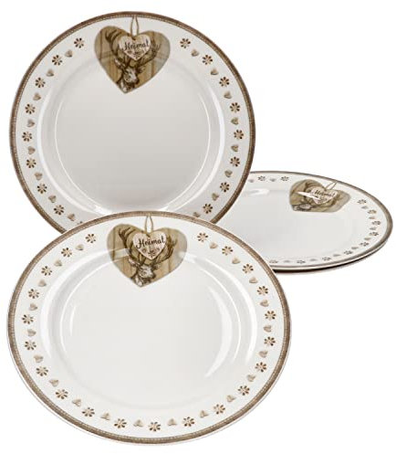 MamboCat Country Heart 4er Set Kuchenteller I Ø 20,5 cm I 4 Personen I Frühstücksteller, Dessertteller, Salatplatte I Hirsch-Dekor & Herz, Heimat I Porzellan-Geschirr im Landhaus-Stil
