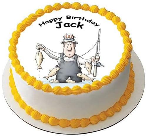 FISHING 7.5 PREMIUM Edible ICING Cake Topper FISHERMAN FATHERS DAY BIRTHDAY D2