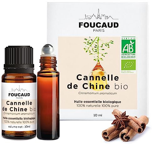 FOUCAUD | Huile essentielle de Cannelle de Chine |Cinnamomum aromaticum |BIO |100% naturelle et pure |Roll on inclus |Chemotypée |certifiée Agriculture Biologique |10 ml |Marque Française depuis 1946