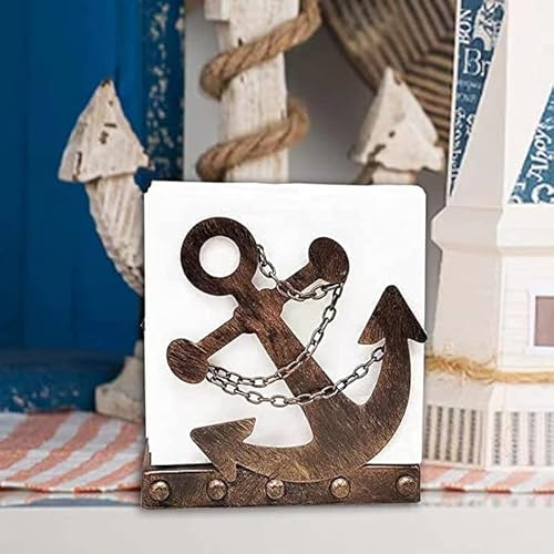 OwlGift Vintage Metall nautischer Anker & Kette Serviettenhalter, freistehende Tischplatte Serviettenaufbewahrung, Marineblau Thema Papierhandtuchspender, Dokumentenordner Organizer,Bronze