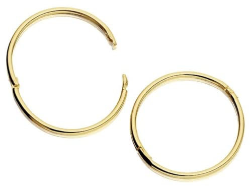 Old English Jewellers 9ct Yellow Gold on Silver Hinged Hoop Earrings - 14mm, Classic Finish