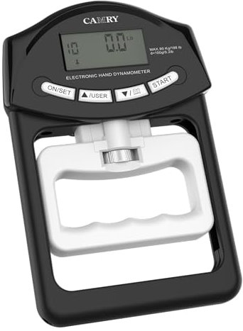 camry Dinamometro Digitale a Mano Misuratore di Forza dell'impugnatura Acquisizione Automatica Potenza dell'impugnatura Elettronica 90 kg, Nero Bianco