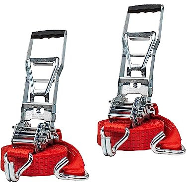 LASIPROFI - Zurrgurt 50mm | 2er Set | Zweiteiliger Gurt mit Langhebelratsche und Doppelspitzhaken. Hohe Zurrkraft in Umreifung 5.000daN (kg) | Vorspannkraft: 950daN | Länge: 8m; Farbe: rot