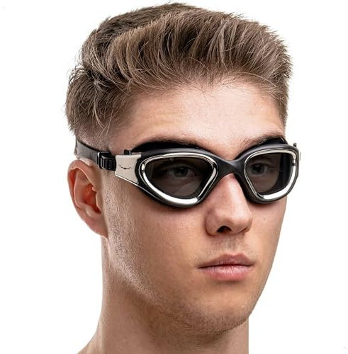 AqtivAqua Gafas Natacion Hombre Gafas Piscina Niño Mujer Niña DX-H (Plateado Metálico B, Lente Polarizada)