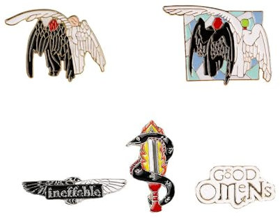 MayDee Good Omens Metall Abzeichen Accessoires Für Kleidung, 5 Stück Good Omens Fanfiction Badge Engel Und Dämonen Broches Geschenk Dekoration