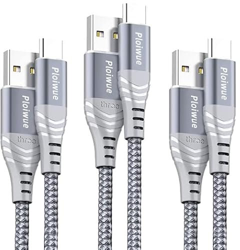 USB C cable 3packs 1M+1M+1M,USB Type C Charger Cable Nylon-Braided Data Sync Cord for PS5 Controller,PS5 DualSense Xbox Series X/S Controller,Sony,Samsung Galaxy S20 S21,Nintendo Switch(grey)