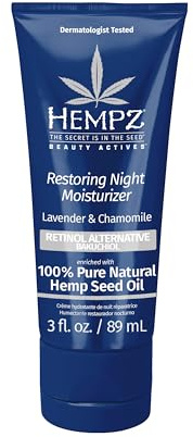 Hempz Lavender & Chamomile Restoring Night Moisturizer - Hydrating Night Cream Rich with Minerals, Vitamin C, & Hempseed Oil to Hydrate & Repair Extremely Dry or Sensitive Skin, for Face & Body, 3 Oz