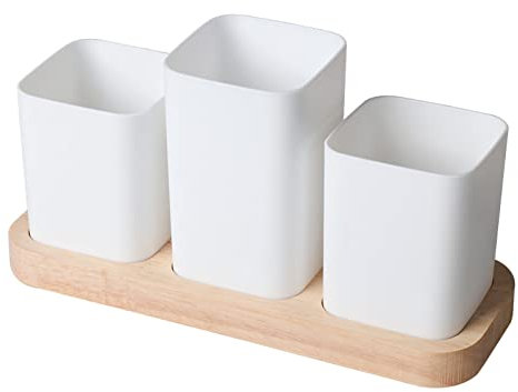 Qukaim Organizadores de cubiertos con base de madera, compartimento de gran capacidad, diseño de apertura grande, organizador de utensilios de cocina, 3 rejillas