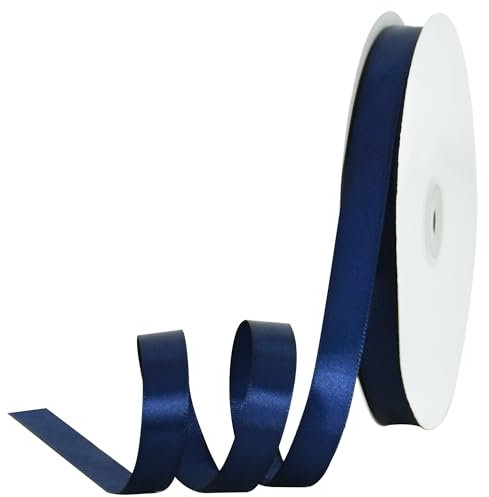 Toniful Satinband, dünne, einfarbige Stoffbänder für Nähen, Geschenkverpackungen, Bastelarbeiten, Schleifenherstellung, Einladungen, Hochzeitsfeier-, Valentinstagsdekoration, 1,6 cm x 91 m, Marineblau