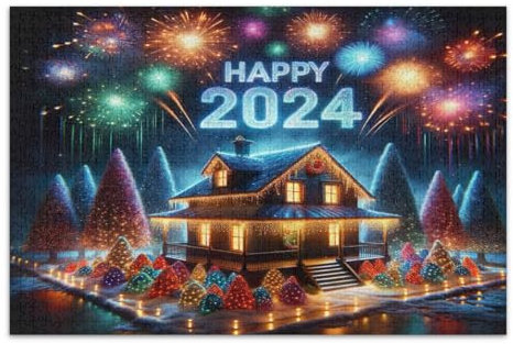 Happy New Year 2024 Jigsaw Puzzles 1000 Pieces Family Puzzle Wonderful Puzzle Gifts for Women Men, Finished Size 29.5 x 19.7 Inches
