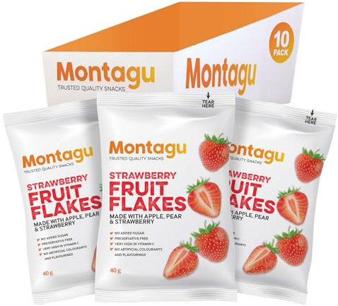 Montagu 10 Fruit Flakes Strawberry 40g, Healthy, High in Fibre, On The Go Snack