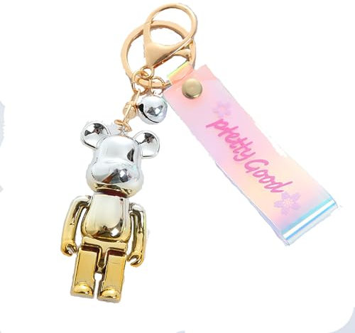 ZOIKOM - Porte-clés en forme d'ours orné de cloches - Élégant - Or Blanc - Fantaisie - Pour femmes et filles