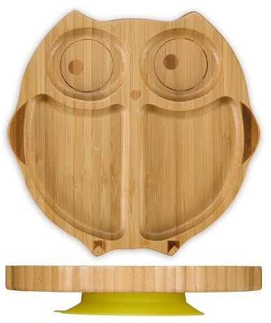 Relaxdays Plato para Bebés con Ventosa Búho, Vajilla Infantil con 4 Compartimentos Niños, sin BPA, 20,5x20cm, Natural, Silicona