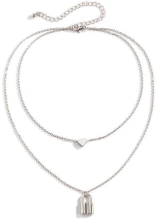Homxi Silber Halskette Anhänger Damen,Versilbert Halskette Anhänger Damen Doppellagige Kette mit Herz und Schloss Anhänger Halsketten Silber