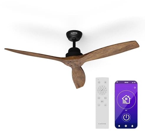 Klarstein Santa Elena Deckenventilator – Smart App & Fernbedienung, 6 Geschwindigkeiten, 132 cm, Leiser Betrieb, Sommer & Winter Modus, 10260 m³/h, Modernes Design, Walnuss