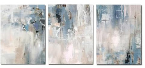 18meng Art Abstrakte Bilder Leinwand 3 Teilig Leinwandbilder Blau Weiß Marmor Bilder Wohnzimmer Wanddekoration Modern Kunstdrucke für Aufhängefertig (A+B+C,60x80cm) Goldener Rahmen