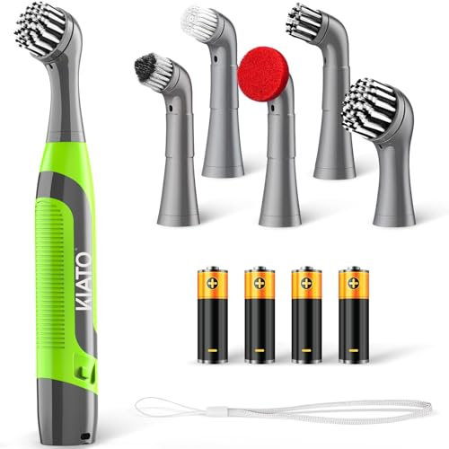 Electric Cleaning Brush, Battery Powered Scrubber with 4 AA Batteries, Small Electric Grout Brush & 5 Replacement Brush, Cordless Lightweight Brush for Tile, Sink, Window, Kitchen, Bathroom