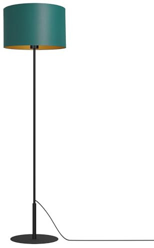 Licht-Erlebnisse Stehlampe Metall Stoff in Schwarz Petrol Gold Wohnzimmer 150 cm hoch E27 niedrig rund wohnliche Stehleuchte blendarm TELLEGNO