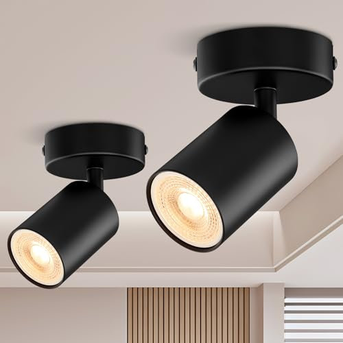VIIIVA Spotlight Ceiling Light Adjustable-2 Packs, Matt Black Round GU10 LED Spotlight Single Rotatable Wall Light, 1 Spot Ceiling Lights, GU10 Industrial Spotlights Fitting, Bulb Not Included