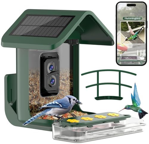 Vogelfutterstation mit Kamera – Kolibri-Futterstation Kamera, solarbetrieben, Ai Smart Auto Capture Birds Video und Benachrichtigung, Geschenk für Vogelliebhaber und Familie