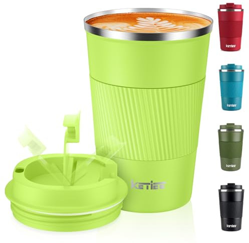 KETIEE Kaffeebecher to go,380ml Thermobecher Kaffee-to-go,Kaffeebecher Thermo,Doppelwandig Reisebecher Travel Mug,Vakuum Isolierbecher mit auslaufsicherem Deckel für Kaffee und Tee,Grasgrün