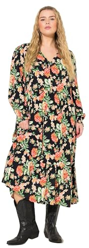 Studio Untold Damen große Größen Übergrößen Plus Size Kleid, A-Line, Flower Print, Langarm schwarz 46+ 833631100-46+
