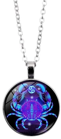 JEDTAKCT Cancer Star Sign Necklace - Glow In The Dark Zodiac Signs Glass Ball Round Pendant Necklaces For Men Women Luminous 12 Constellation Necklace Birthday Gift,Cancer,45+5Cm