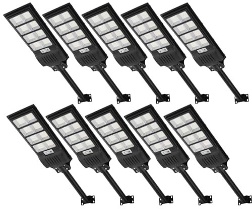Dibaful 400w Lampadaire Solaire Exterieur - 6500k 10000lm DéTecteur de Projecteur LED Jardin Lampe avec TéLéCommande 720 LED Blanc Froid IP65 Impermable Pour Garage Rue Éclairage public 10PCS