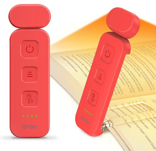 Gritin Leselampe Buch Klemme, Wiederaufladbare Buchlampe mit 7 LEDs, 3 Farbtemperatur & Stufenlos Dimmbare Klemmleuchte mit Extra 5 Helligkeitsstufen Modi, Lange Laufzeit Leselicht -Rot