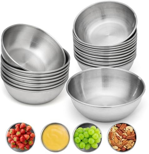 Murtenze 12PCS Stainless Steel Sauce Dishes 3.2 INCH Round Seasoning Bowls, Soy Sauce Dishes, Individual Saucers Bowl, Small Bowls for Dips, Sushi Appetizer Plates, Sliver (304)