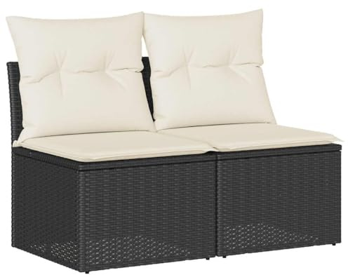 vidaXL 2-TLG. Garten-Sofagarnitur mit Kissen Schwarz Poly Rattan