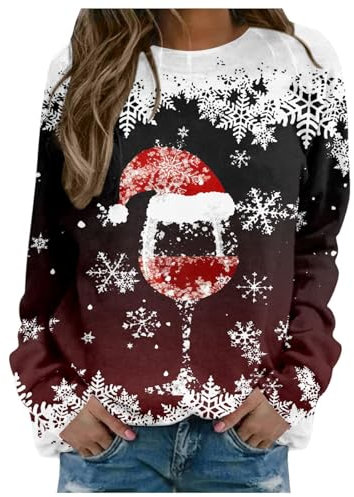 Keepink Weihnachtspullover für Damen, Rundhalsausschnitt, langärmelig, Tops, Weihnachtsbaum-Druck, Sweatshirt, niedlich, lustig, Pullover, Urlaub, leichtes Hemd, athletischer Weihnachtspullover,