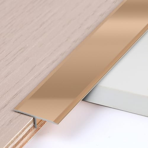 EFUTURETIME 3 pz. Modanature a T in Alluminio 0,9 m × 2 cm per Transizioni tra Piastrelle, Pavimenti, Moquette, Oro con Sfumatura Champagne