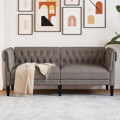 Gecheer Chesterfield Sofa 2-Sitzer Ledersofa Polstersofa Taupe Stoff
