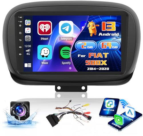 Inefala Radio para Fiat 500X 2014-2020 Android 15 2+64G con Wireless Carplay y Android Auto, 9'' Pantalla Táctil Estéreo Radio con Bluetooth 26UI EQ GPS FM/RDS SWC AHD Cámara Inversa
