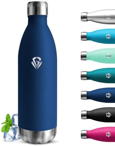 Grsta Gourde- 1l- Gourde Isotherme, Sans BPA, Gourde Inox, 24h Froid & 12h Chaud, Bouteille Isotherme, Anti Fuite, Double Vide, Bouteille d'eau pour Bureau, Voyage, Gym, Camping, Sport, Bleu Foncé