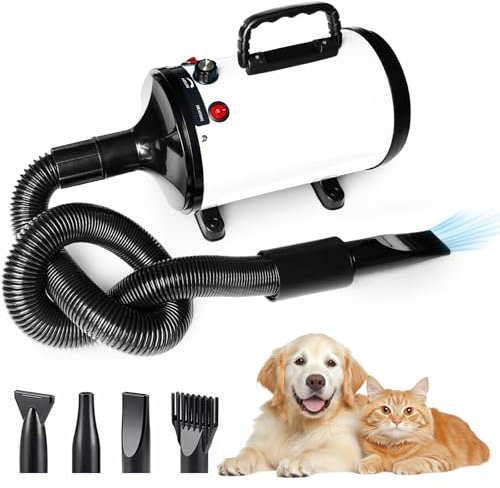 Memows Soffiatore per Cani 2800W Asciugacapelli Professionale con Velocità e Temperatura Regolabili - 4 Ugelli Diversi