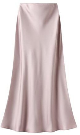 Onsoyours Femme Jupe en Satin Élégant Taille Haute Élastique Midi Jupes en Soie avec Fermeture Éclair Couleur Unie A Violet Clair M