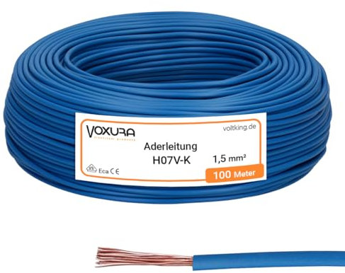 H07V-K 1,5 mm² blau 100 Meter Aderleitung flexibel Verdrahtungsleitung Einzelader Litze PVC 1,5mm2