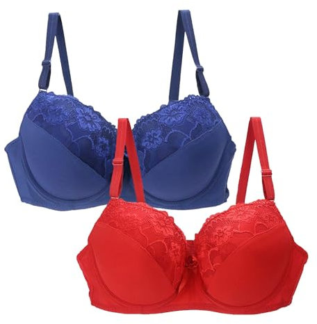 DFSDJEUW Nursing Bra for Large Cup Breasts 2 Pack Bras for Women Plus Size Push Up Underwire Comfort Wireless Seamless Multipack Bralette Sexy Padded Lace Bras Lighten+Deals+of+The+Day Hot Pink 36D