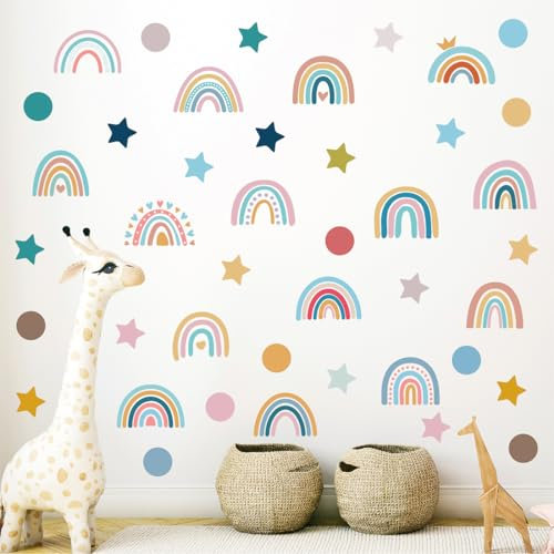 Pegatinas de Pared Arcoíris, Pegatinas pared Decorativas Infantiles, Pegatinas de Pared Bohemias, Adhesivos Pared Bebé Guardería Niños Dormitorio, Decoración de Pared de Guardería
