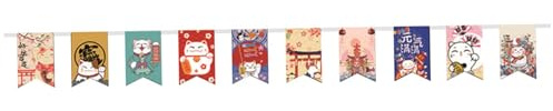 Hperu Japanisches Glückskatze Banner, 26ft Japanisches Wimpel Banner mit 20 verschiedenen Musterflaggen dekorativen Hängen für Izakaya, Restaurant, Zuhause, Party