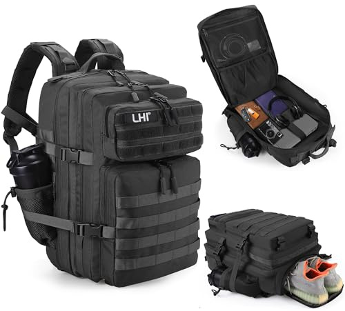 LHI Sac à dos tactique militaire pour homme et femme 45 l Grand sac à dos imperméable pour l'école, la randonnée, le trekking, la chasse, M