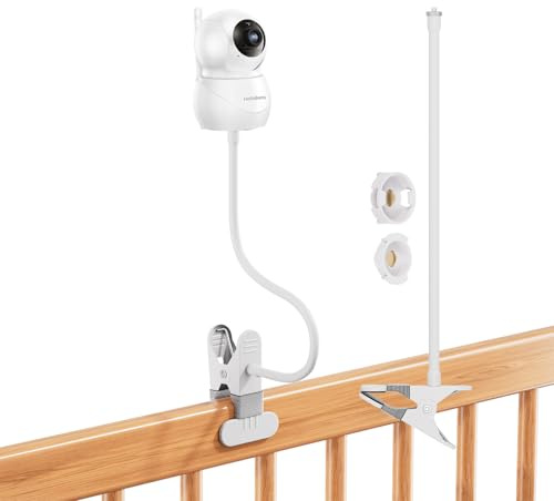 Support à clip pour moniteur de bébé compatible avec HelloBaby HB6550/HB6550 Pro/HB65/HB66/HB6081/HB40/HB6339 et caméras avec filetage 1/4 – 40 cm col de cygne flexible pour lit d'enfant sans perçage