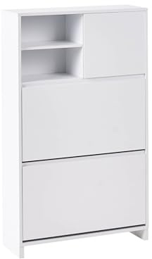 Beliani Shoe Storage Cabinet 3 Compartments Particle Board Scandinavian Style White Cobar
